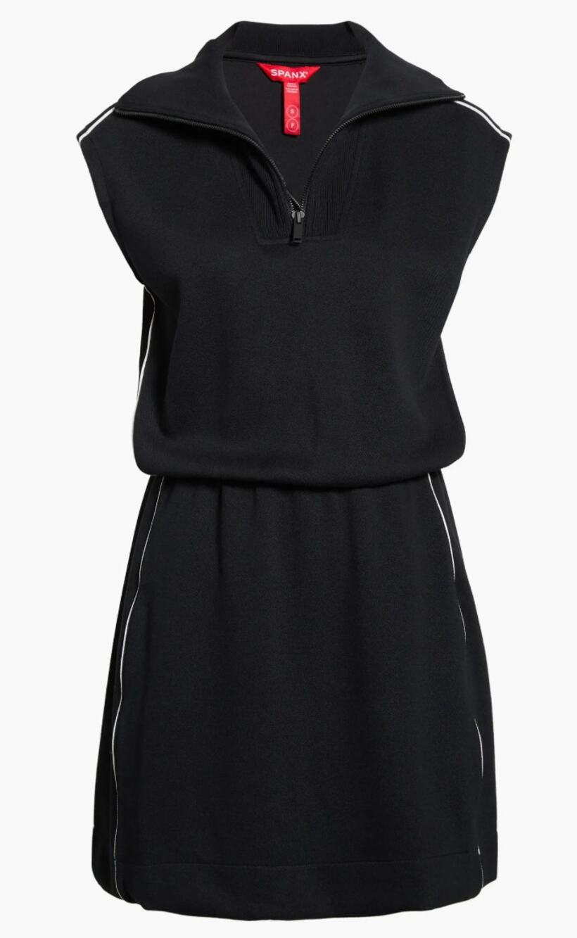 Spanx Airpique Half Zip Modal Blend Dress Black Sporty Tennis Size Medium M